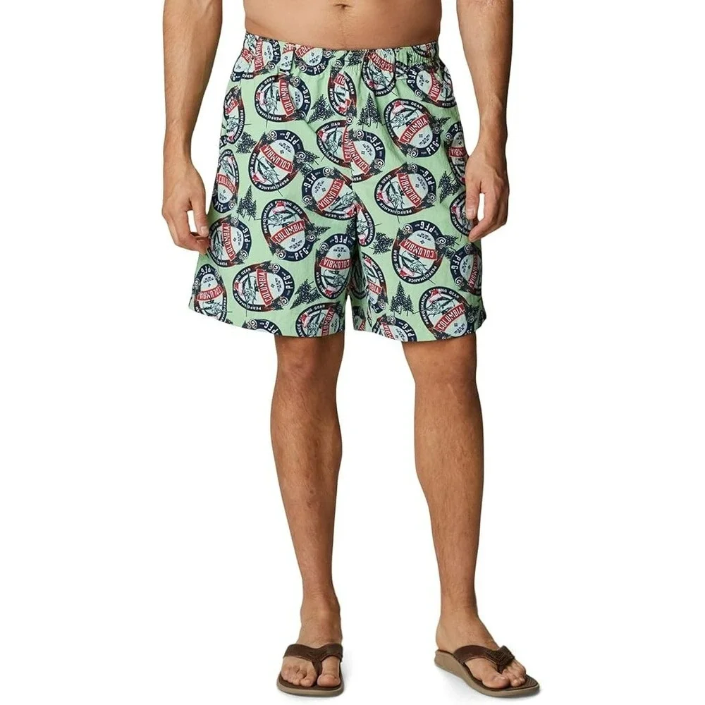 Columbia Men's PFG Super Backcast Water Shorts Mint Green Fish Print Size‎ Large